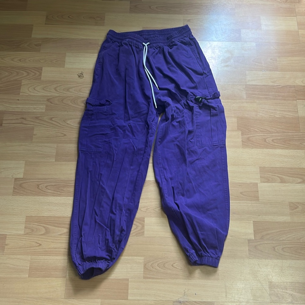 Purple Cargo Pants — Size L — Drawstring Waist, Big Pockets, Streetwear Vibe